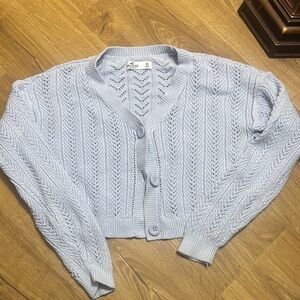 Hollister Light Blue Open-Knit Cropped Button Cardigan